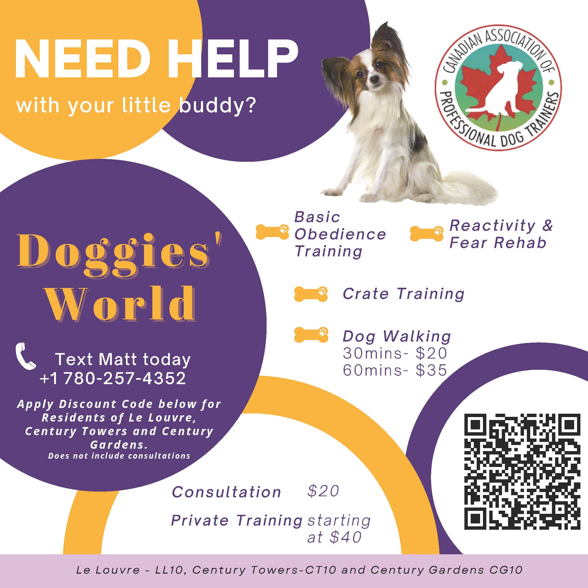Doggies' World Basic Obedience Training, Crate Training, Dog Walking